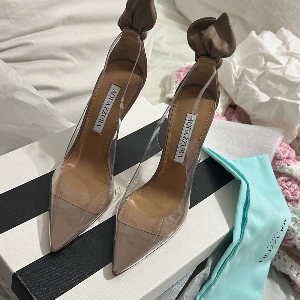 Aquazzura Clear PVC Pointed-Toe Pumps with Taupe Accents